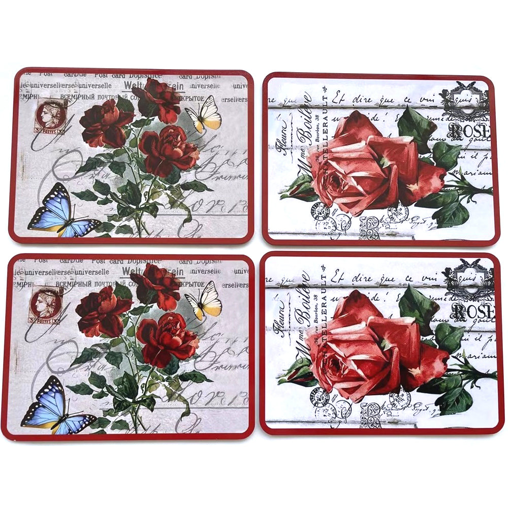 4pc Roses Placemats Dining Table Protector MDF Assorted