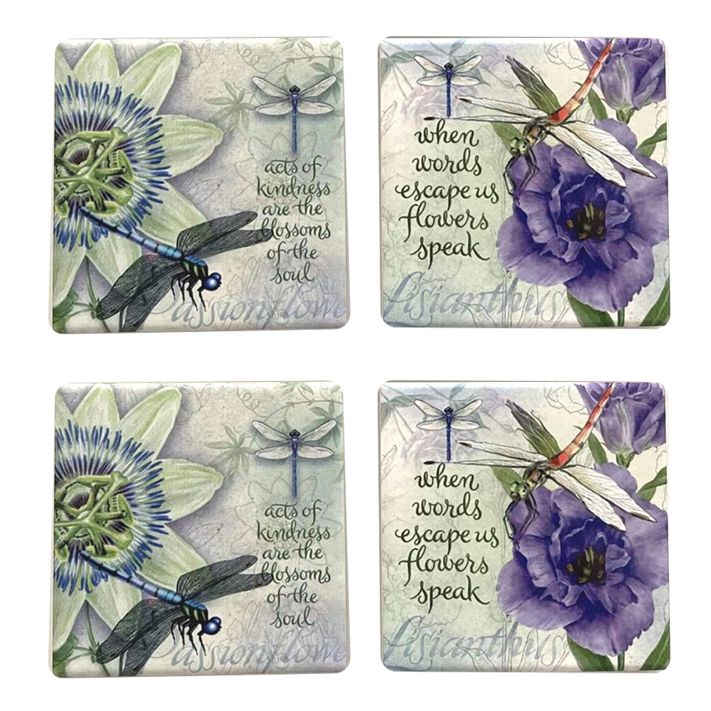 4pc Dragonflies Coasters Coffee/Tea Table Protector Square Ceramic Assorted
