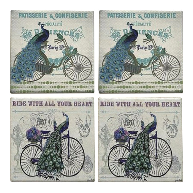 4pc Peacock Coasters Coffee/Tea Table Protector Square Ceramic Assorted