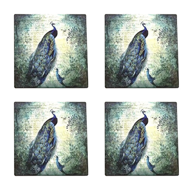 4pc Peacock Coasters Coffee/Tea Table Protector Square Ceramic