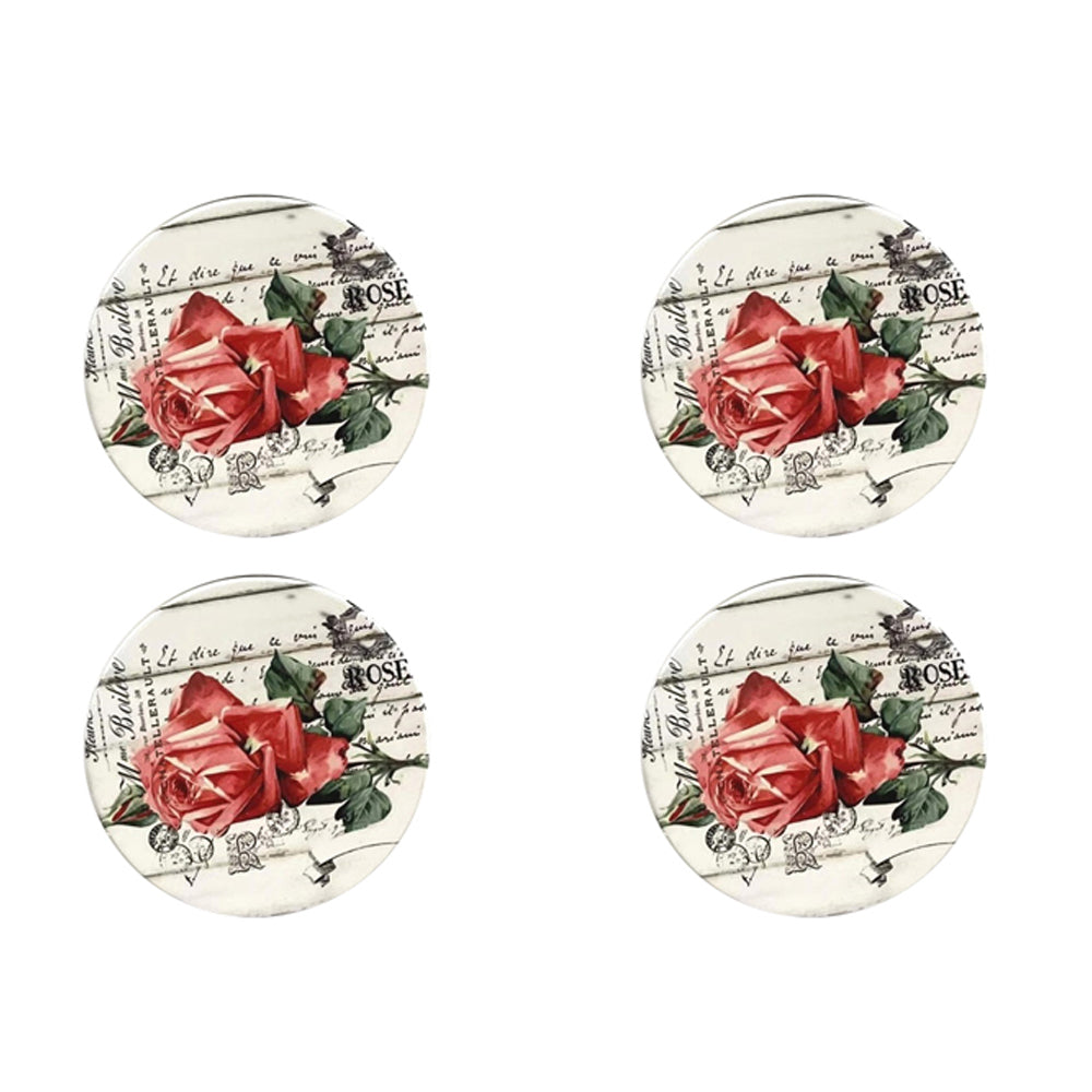 2x 2pc Red Rose Coasters Coffee/Tea Table Protector Round Ceramic