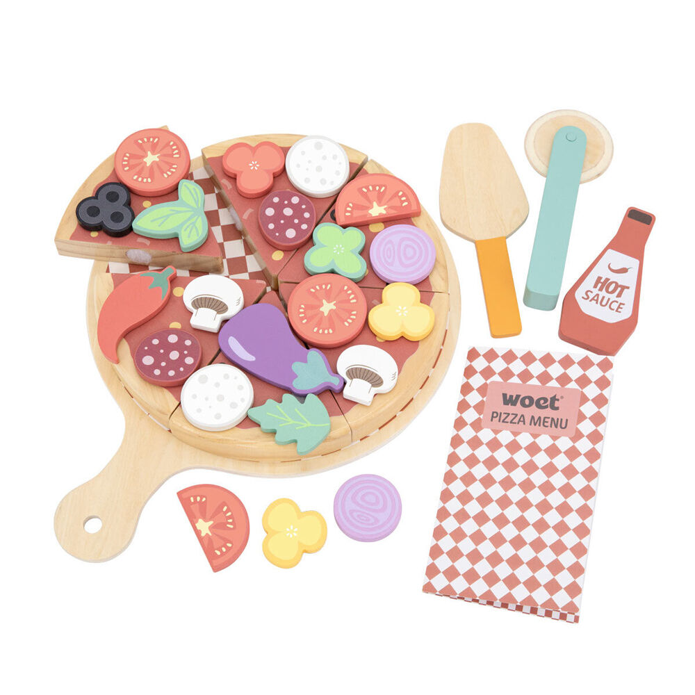 New Classic Toys Pizza Pretend Play Food Kitchen 30cm Kids Wooden Toy 24m+