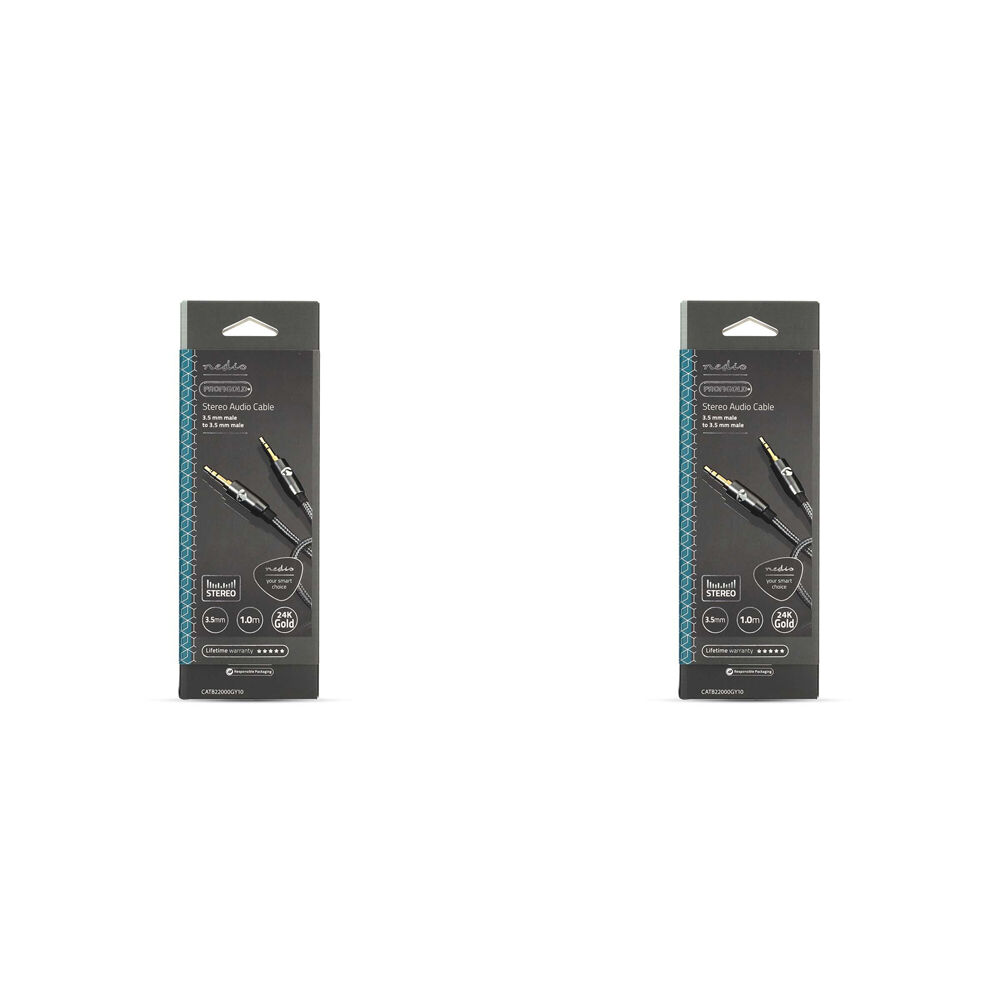 2PK Nedis Stereo Audio Braided Nylon Cable AUX 3.5mm 1m - Grey
