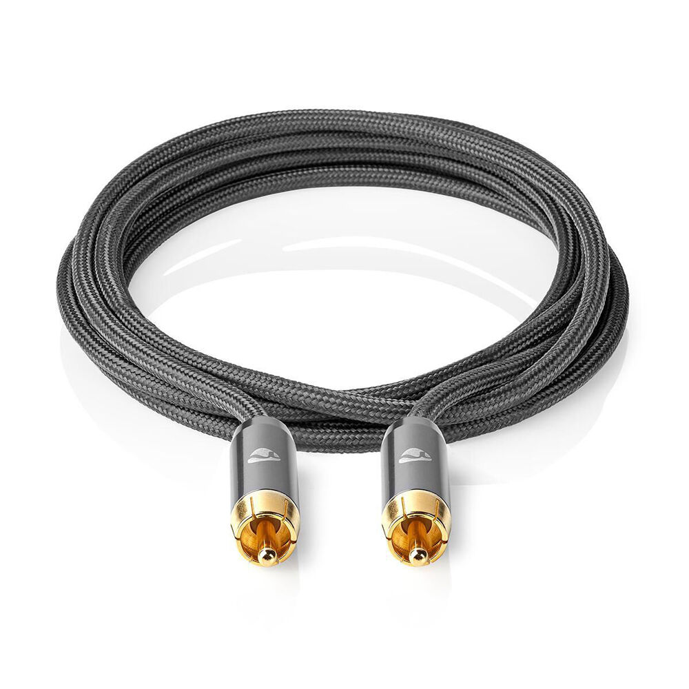 Nedis Subwoofer Braided Nylon Cable RCA Male to RCA Male 3m - Grey