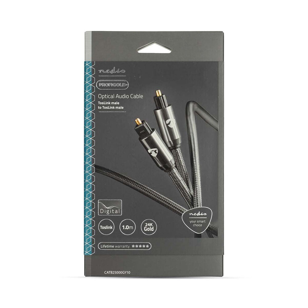 Nedis Optical Audio Cable TosLink Male Braided Nylon 1m - Grey