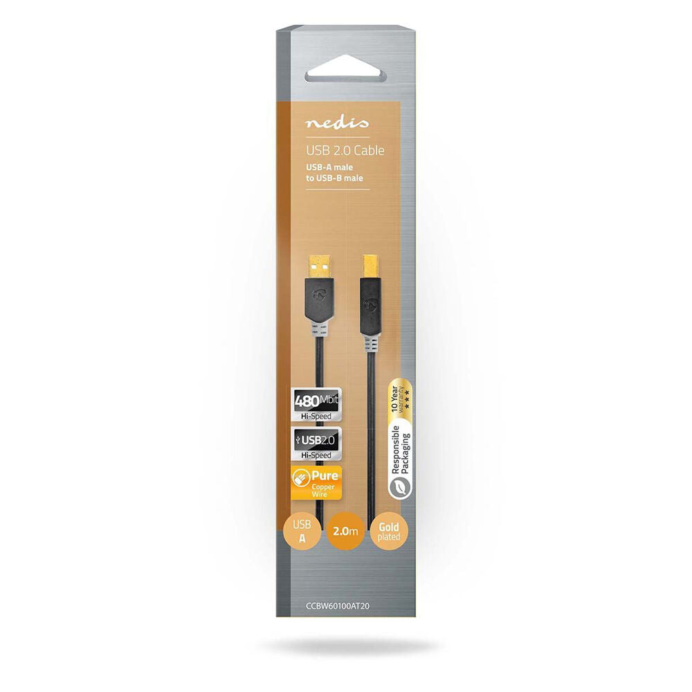 Nedis USB Cable USB-A Male to USB-B Male 2.00m - Grey