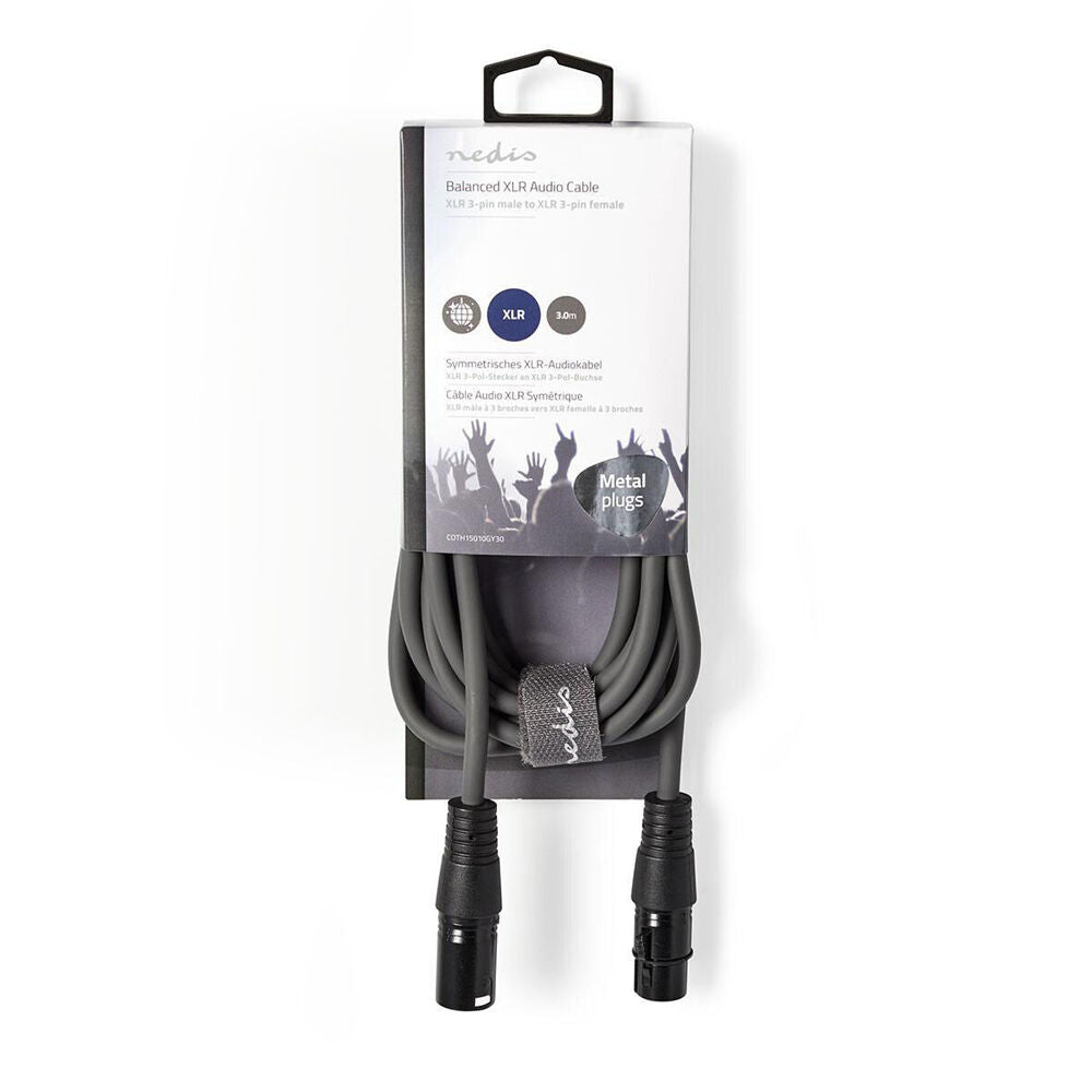 Nedis Balanced Audio Cable XLR 3-Pin Male to XLR 3-Pin Female 3.00m - Grey