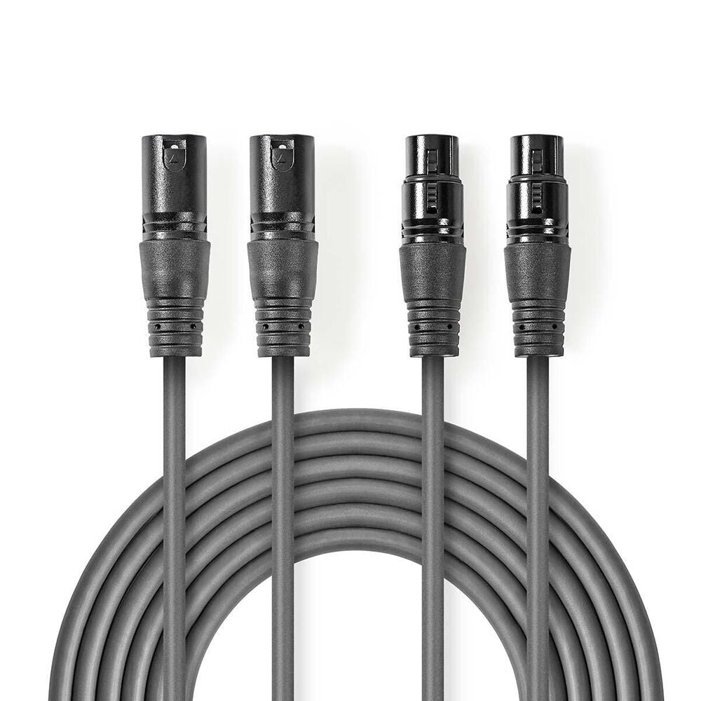 Nedis Balanced Audio Cable 2x XLR 3-Pin M-F Pair 1.5m - Grey