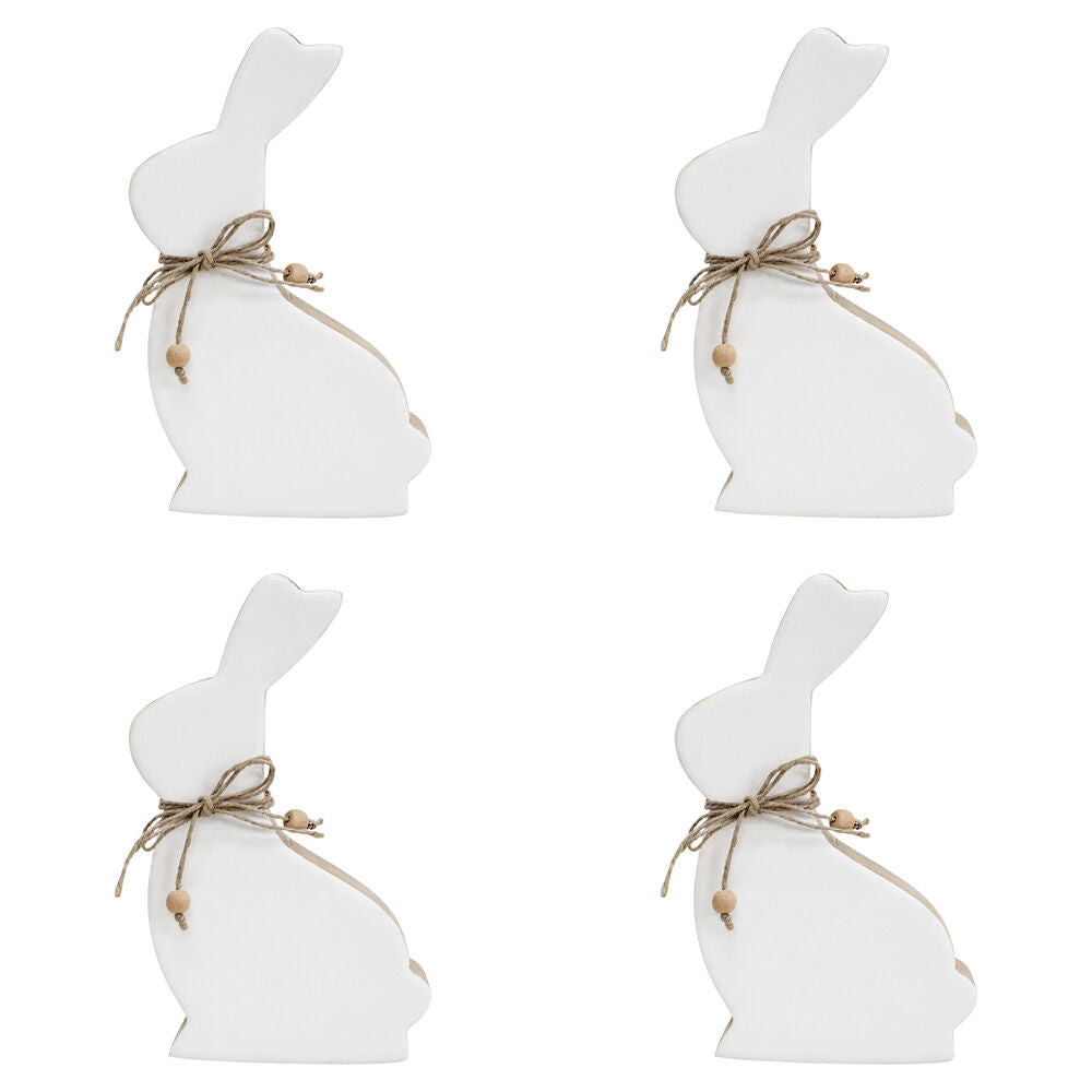 2PK LVD Large Wooden Easter Rabbit Squat Home Decor 19.5x12.5cm White-Washed