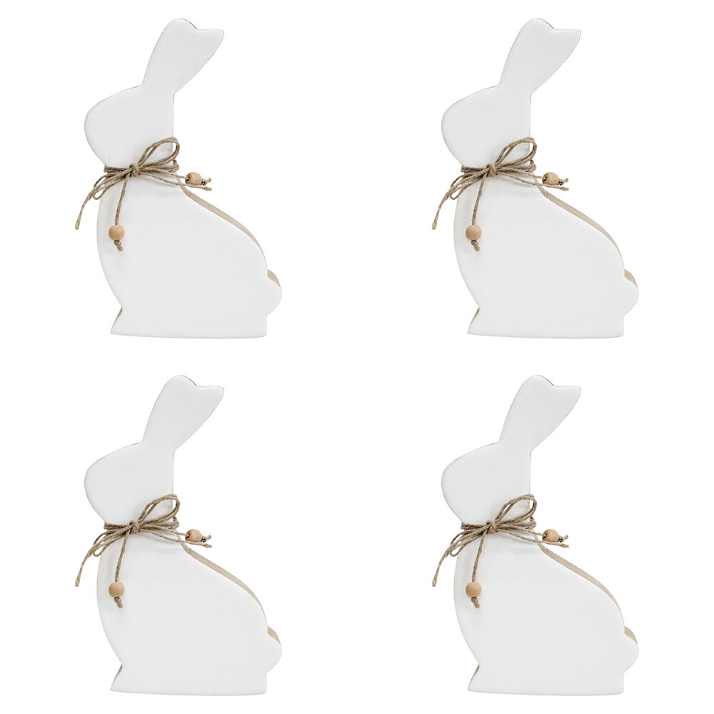 4PK LVD Large Wooden Easter Rabbit Squat Home Decor 19.5x12.5cm White-Washed