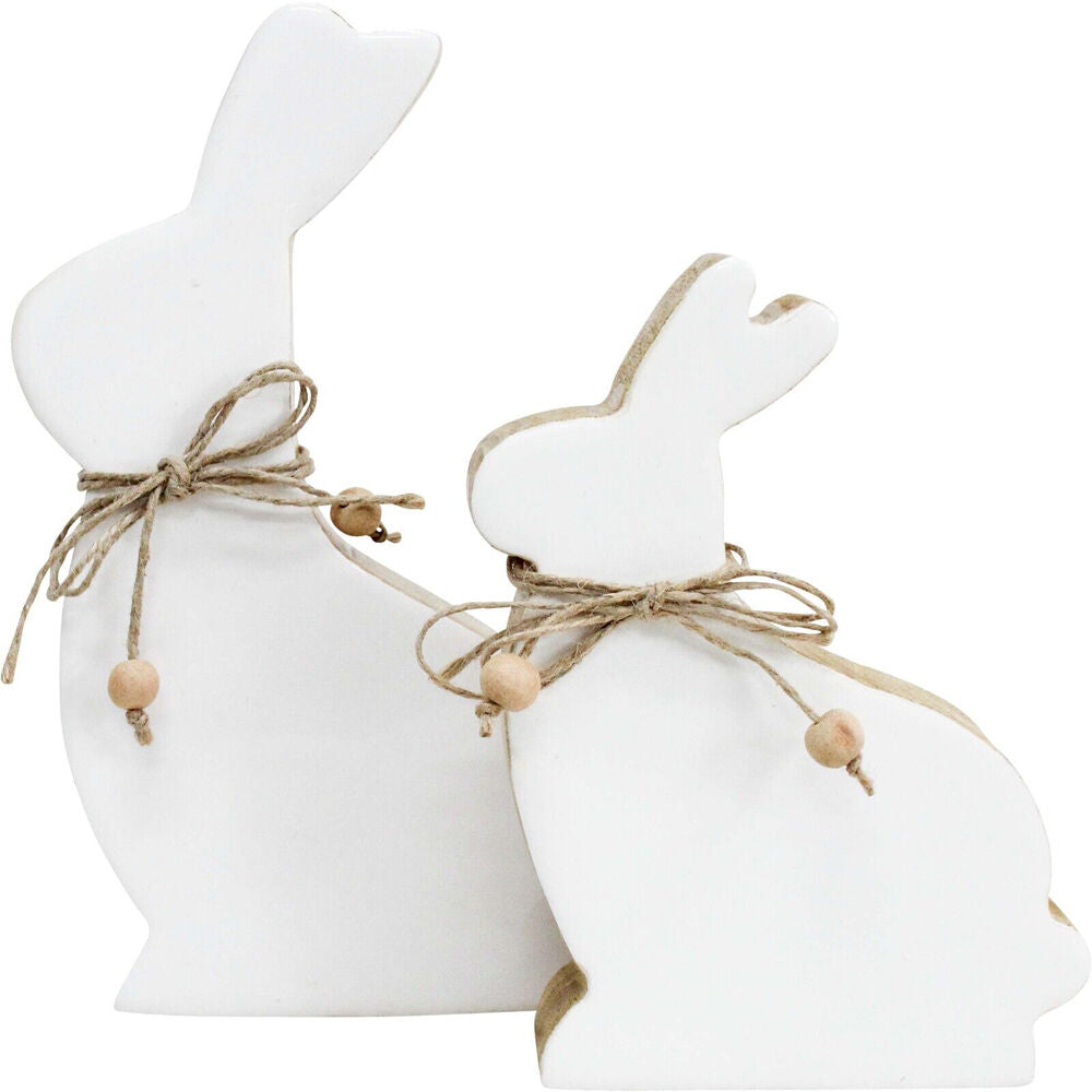 4PK LVD Large Wooden Easter Rabbit Squat Home Decor 19.5x12.5cm White-Washed