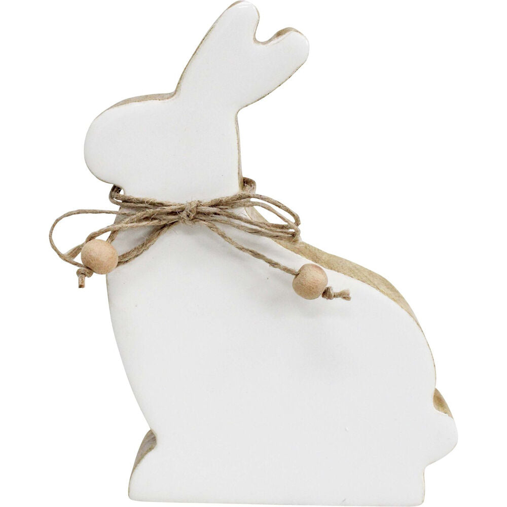 2PK LVD Medium Wooden Easter Rabbit Squat Home Decor 14.5x9cm White-Washed
