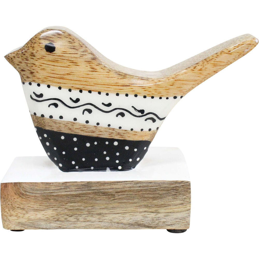 3PK LVD Wooden Bird Folk Home Decoration Large 12.5x9x4.5cm Black/White