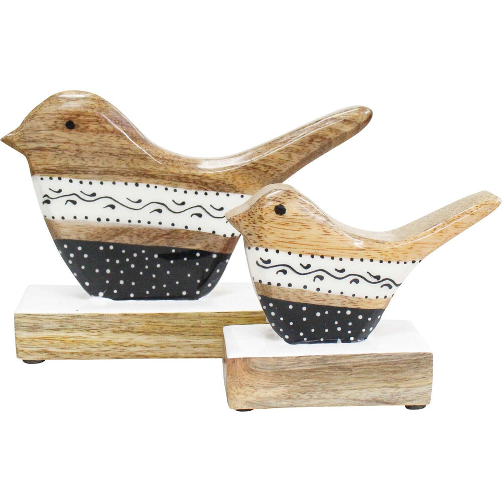 3PK LVD Wooden Bird Folk Home Decoration Large 12.5x9x4.5cm Black/White