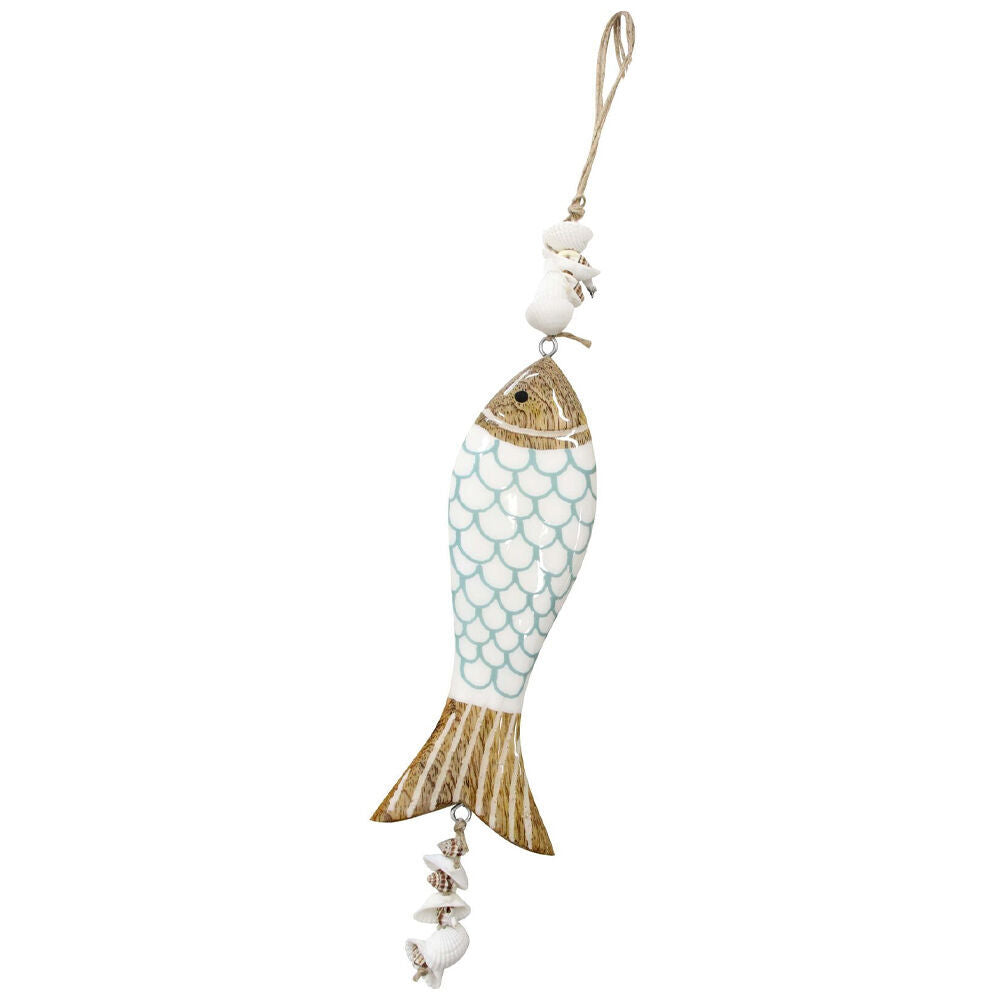 2PK LVD Mediterranean Wooden Shell Hanging Fish 6x2x40cm Natural Assorted