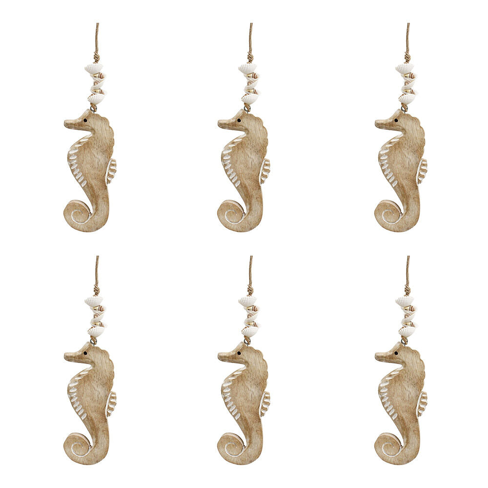 6PK LVD Wooden Shell Seahorse Indoor Decorative Hanger Display 7x31cm