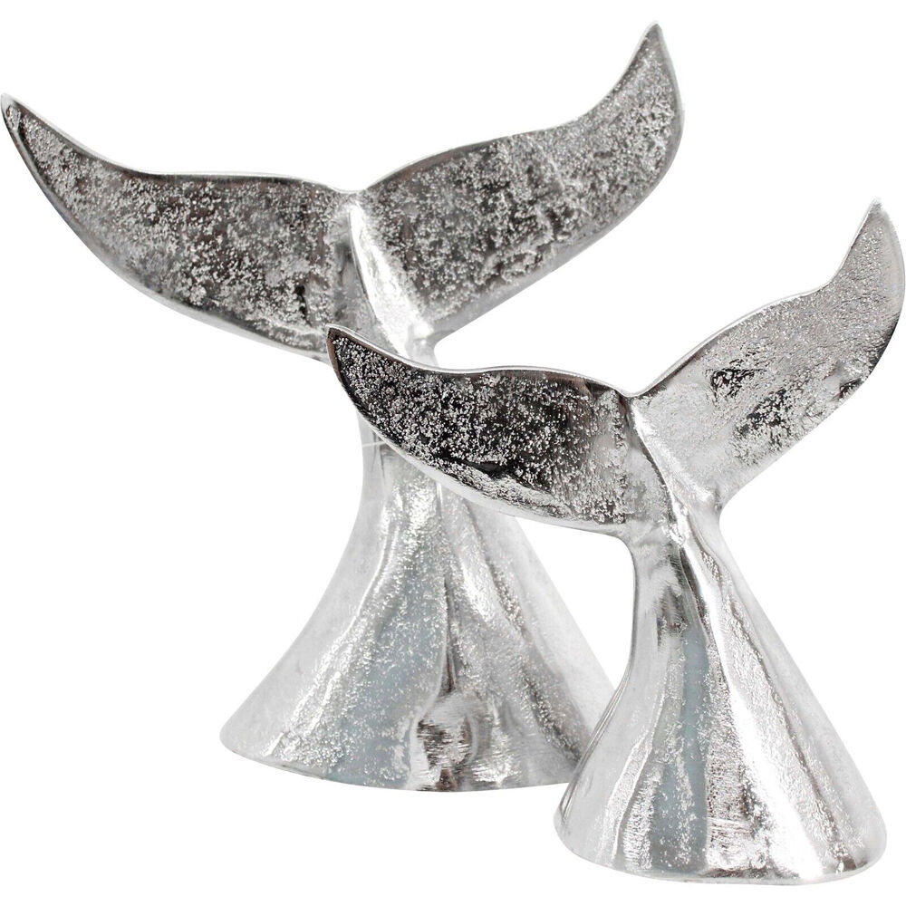 LVD Medium Metal Whale Tail Decorative Sculpture 13x15cm Silver Chrome