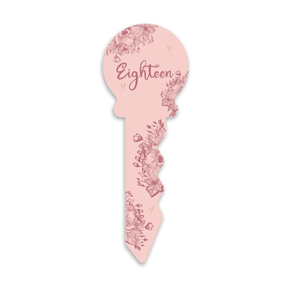 Small 18th Birthday Key Pink Floral Novelty Birthday Party Statue Decor