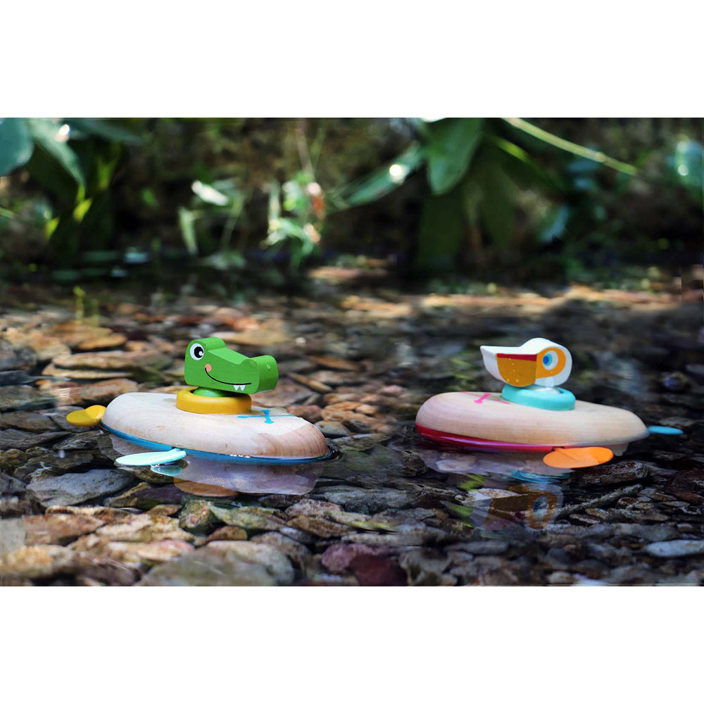 Kaper Kidz 13cm Animal Canoe Pull String Crocodile Kids Water Bath Toy 2y+