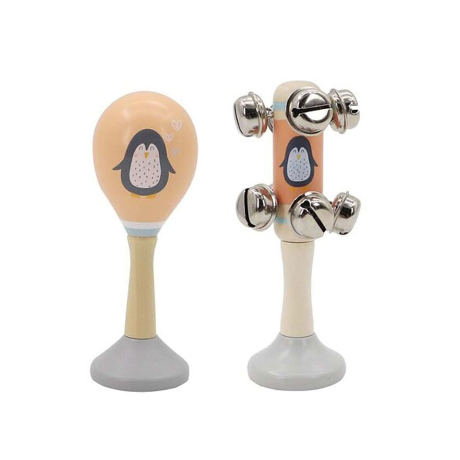 Kaper Kidz Calm & Breezy Penguin Wooden Maraca & Bell Stick Set 18m+