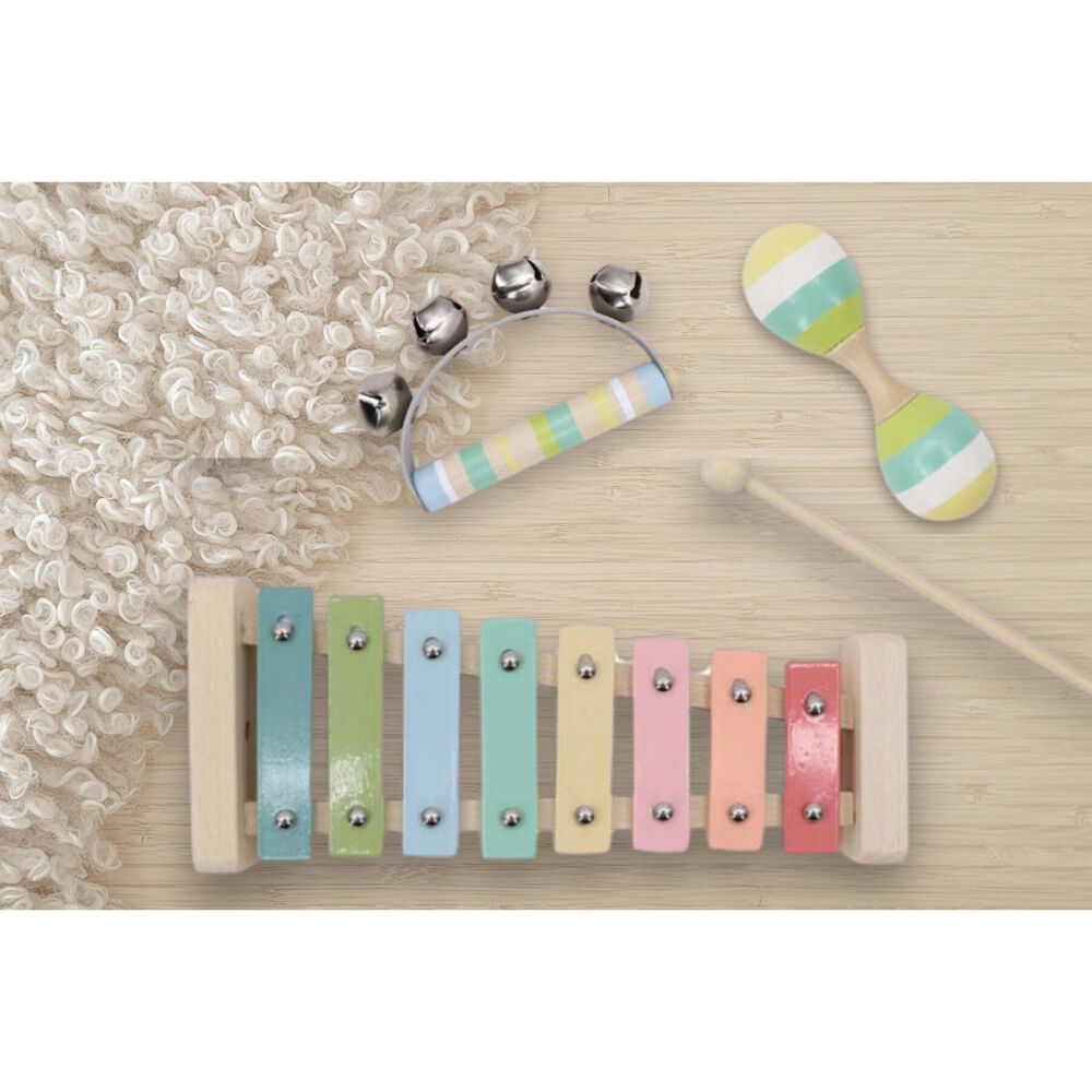 3pc Kaper Kidz Wooden Kids Musical Toy Set w/ Xylophone & Shaker 18m+ Blue