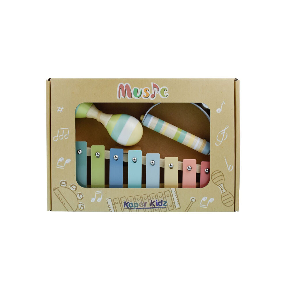 3pc Kaper Kidz Wooden Kids Musical Toy Set w/ Xylophone & Shaker 18m+ Blue