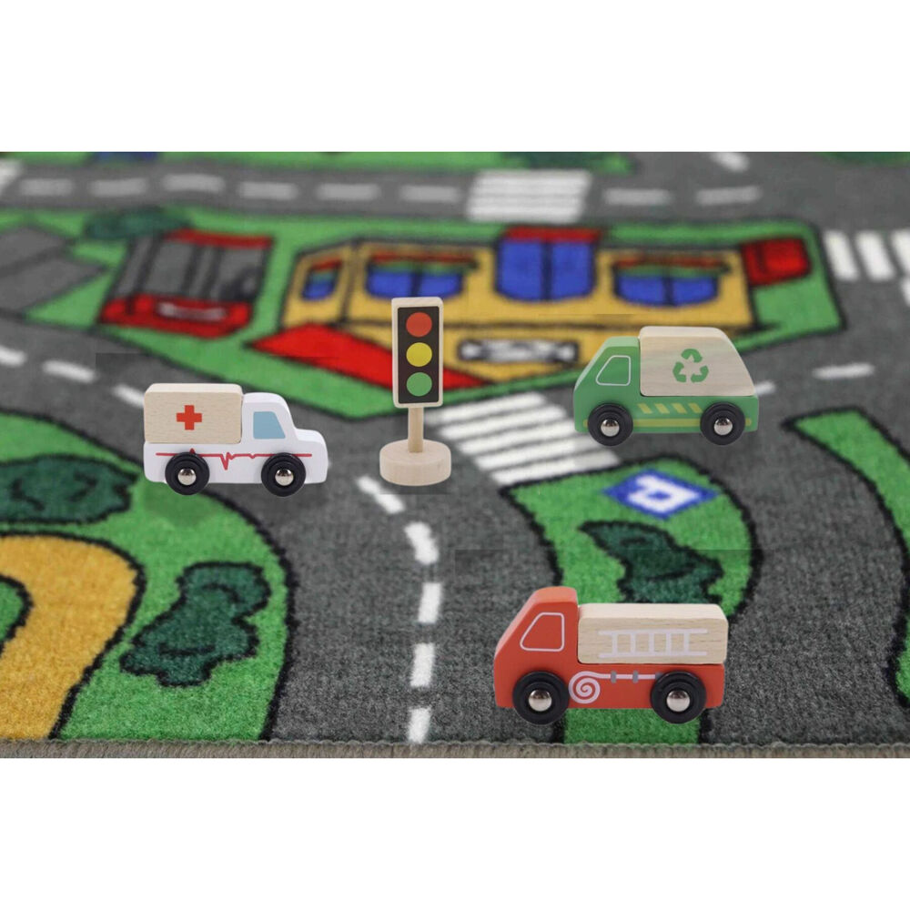 Kaper Kidz Wooden Cars Transportation Box & Street Signs Kids Toy Set 3y+