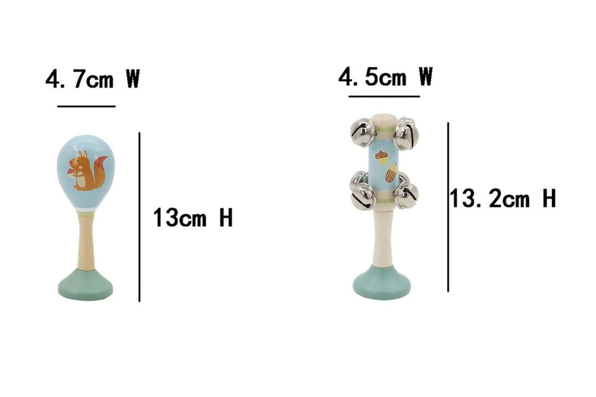 Kaper Kidz Calm & Breezy Squirrel Wooden Maraca & Bell Stick Set 18m+