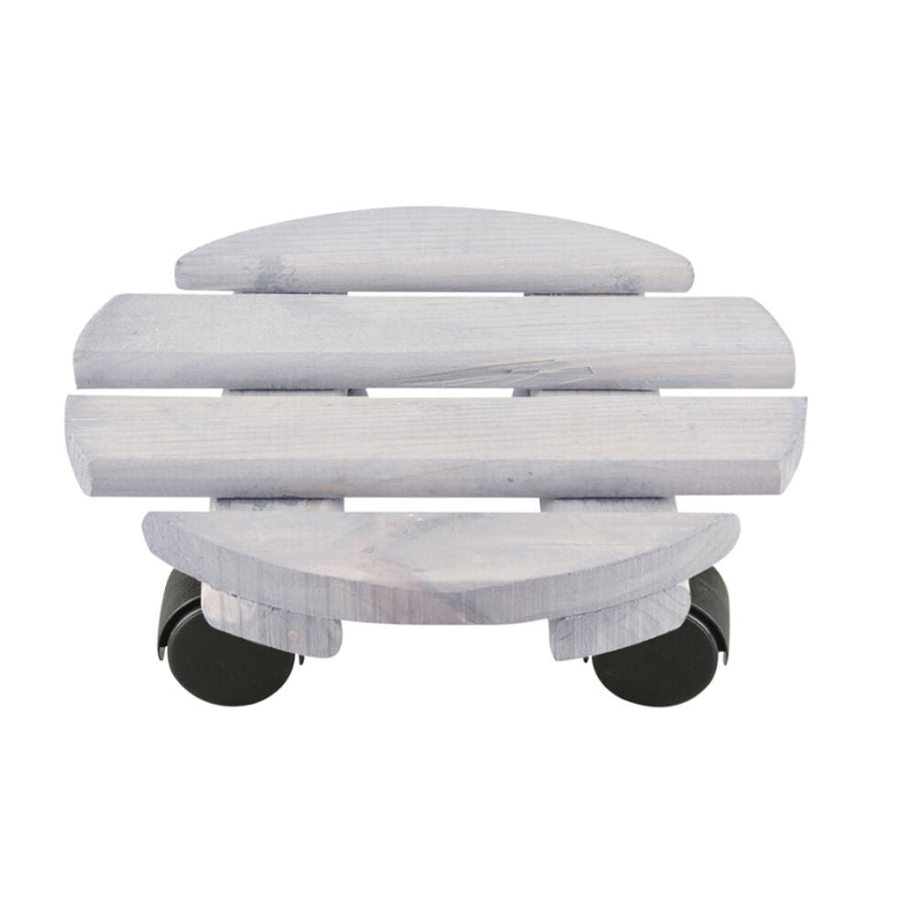 2PK Esschert Design Round Wood Plant Trolley Garden Decor Small 23.3cm White