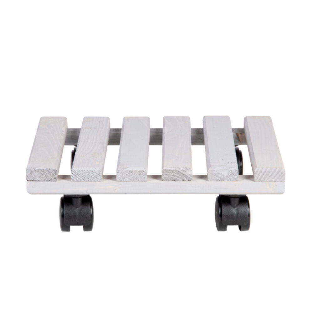 Esschert Design Square Wood Plant Trolley Garden Outdoor Decor 28.5cm White