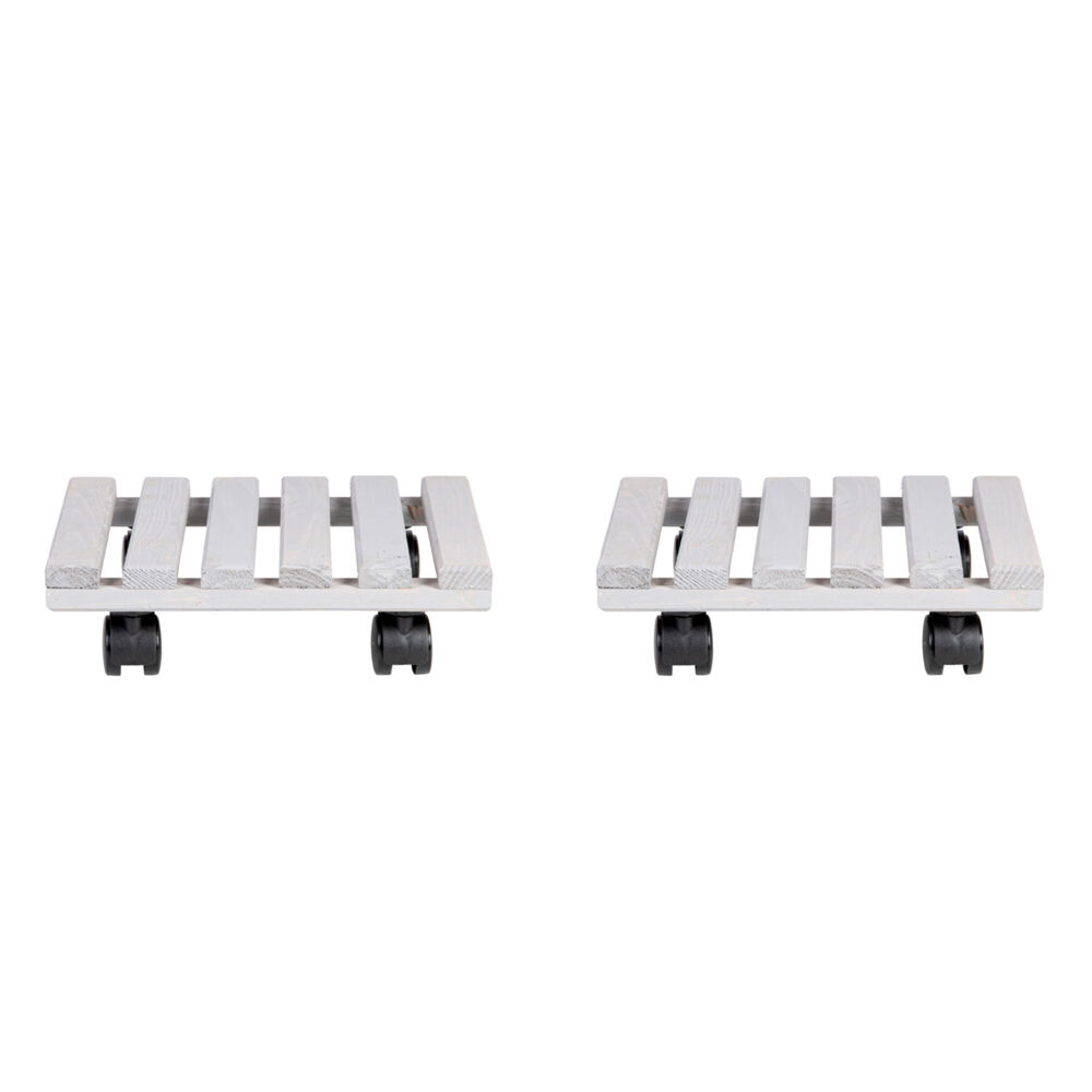 2PK Esschert Design Square Wood Plant Trolley Garden Outdoor Decor 28.5cm White
