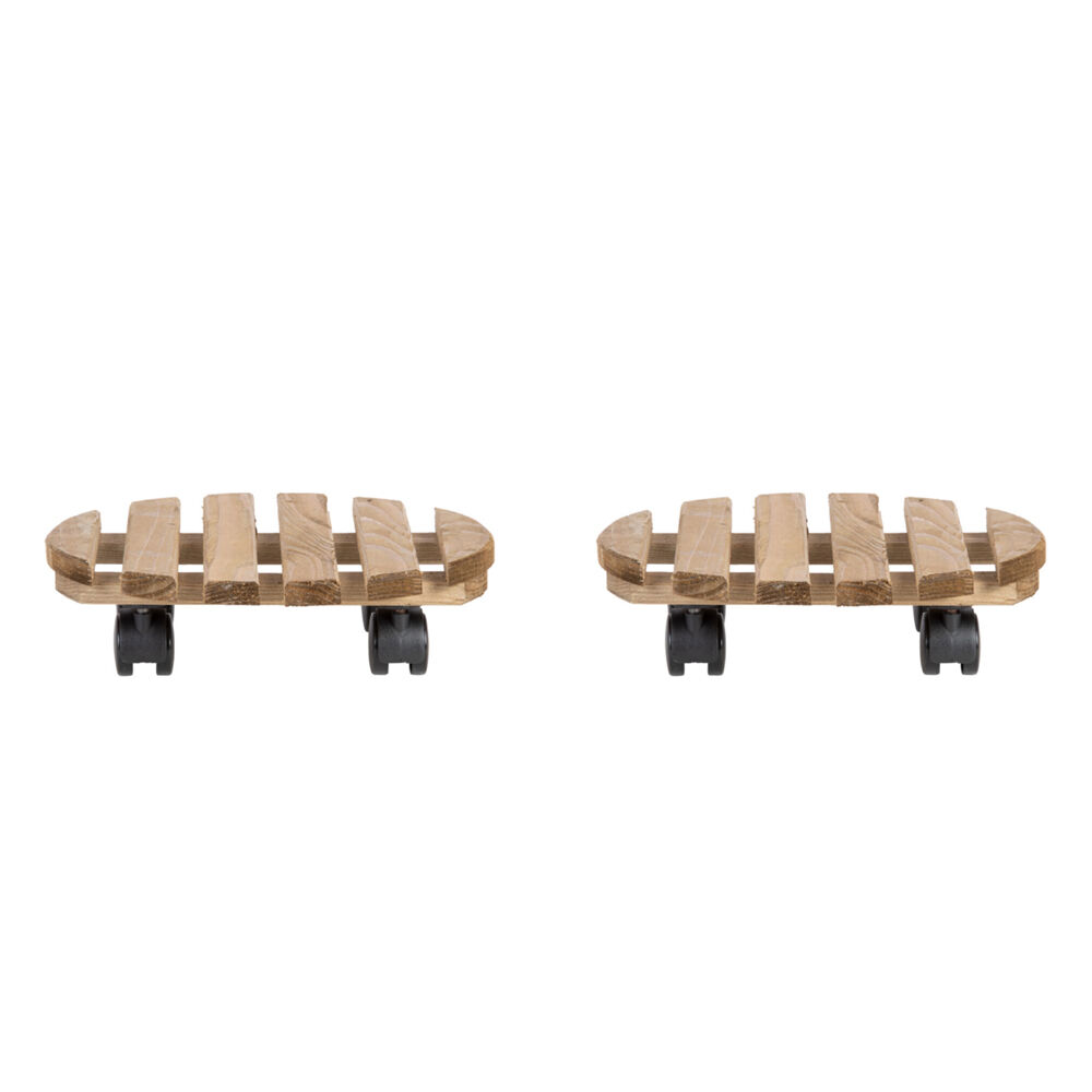 2PK Esschert Design Round Aged Wood Plant Trolley Garden Outdoor Decor Large