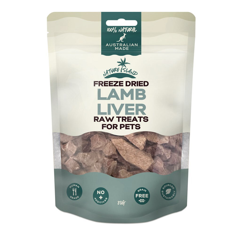 2PK Nature Island Freeze Dried Lamb Liver Human Grade 80g Pets Dog/Cat Raw Treats