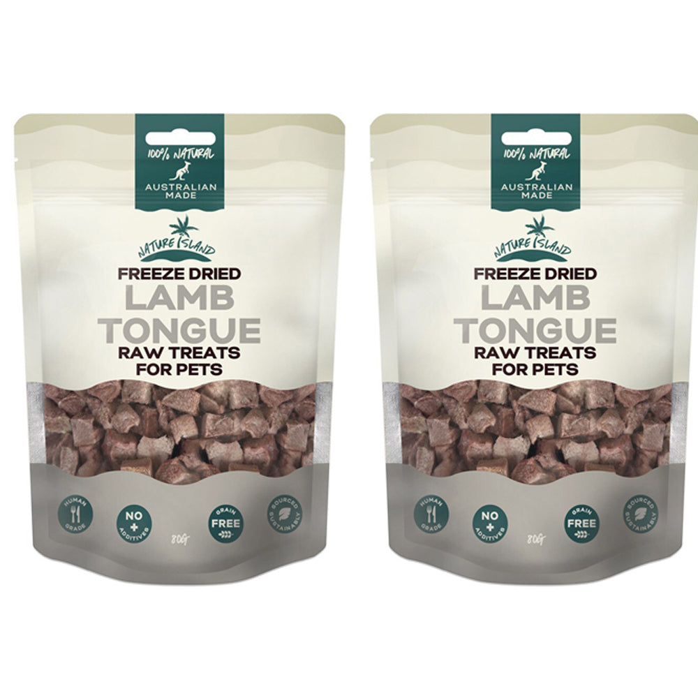 2PK Nature Island Freeze Dried Lamb Tongue Human Grade 80g Pets Dog/Cat Raw Treats