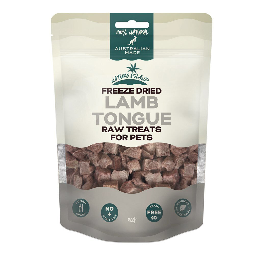 2PK Nature Island Freeze Dried Lamb Tongue Human Grade 80g Pets Dog/Cat Raw Treats