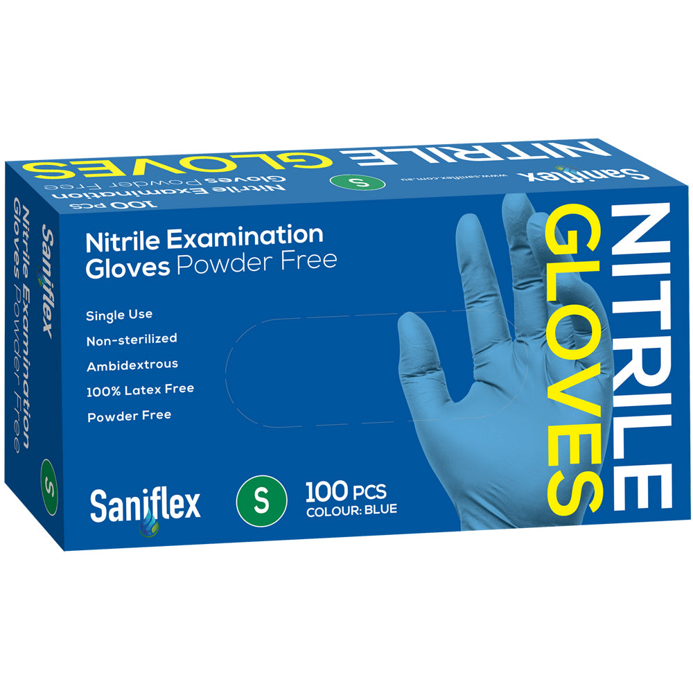 500pc Saniflex Nitrile Glove Powder Free Blue S  Home cleaning