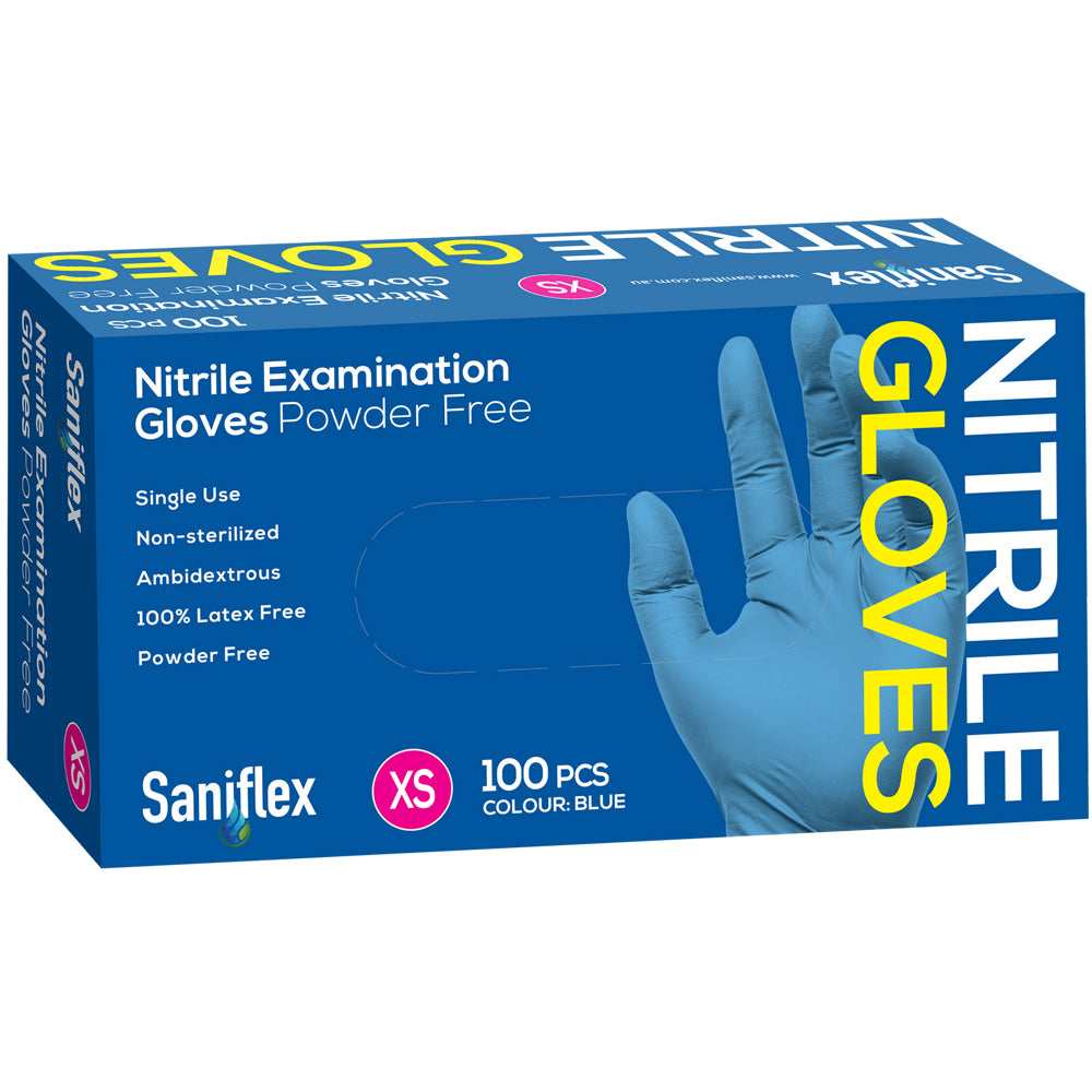 500pc Saniflex Nitrile Glove Powder Free Blue Xs Home cleaning