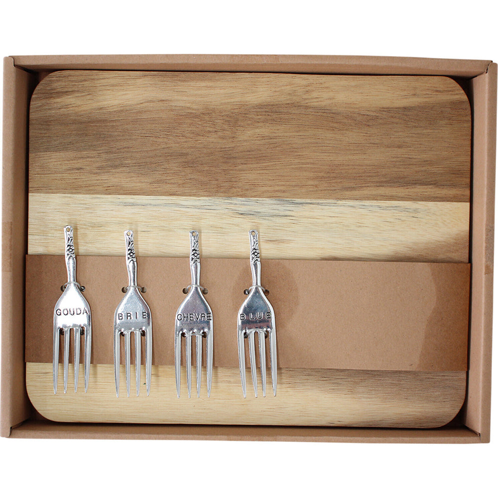 4pc LVD Acacia Board Cheese Fork Home Kitchen Serveware