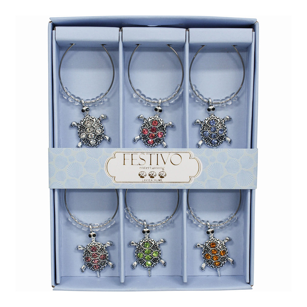2x LVD 6pc Metal 13cm Wine Charms Turtle Bottle Tag/Marker Set