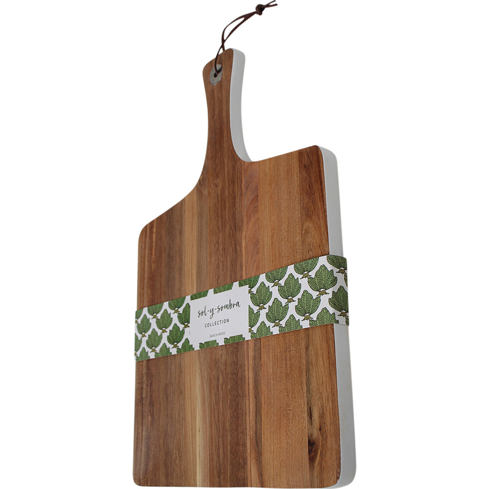 3PK LVD Acacia Wood Serving Board Paddle White Edge 26x29cm