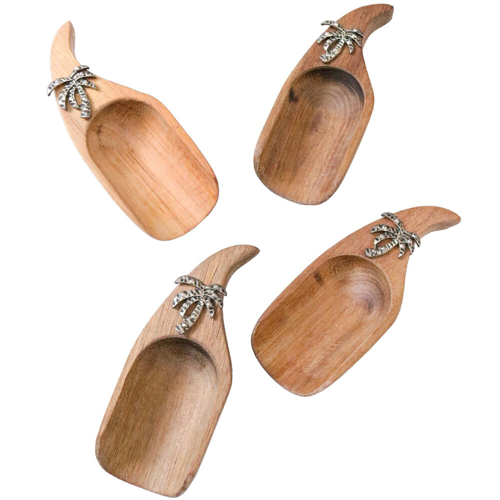 2x 4pc LVD Acacia Wood/Metal Canape Servers Dish Set 11x12x3cm Gold Palm
