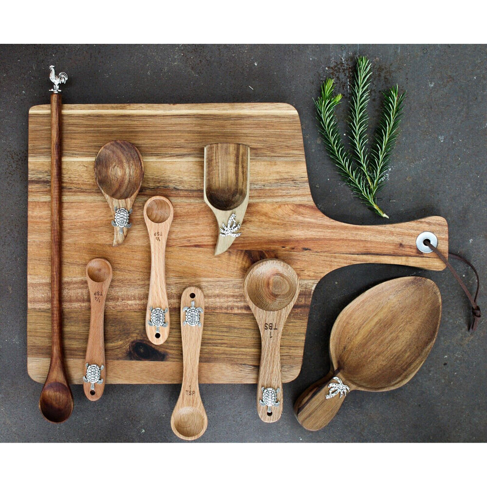 2x 4pc LVD Acacia Wood/Metal Canape Servers Dish Set 11x12x3cm Gold Palm