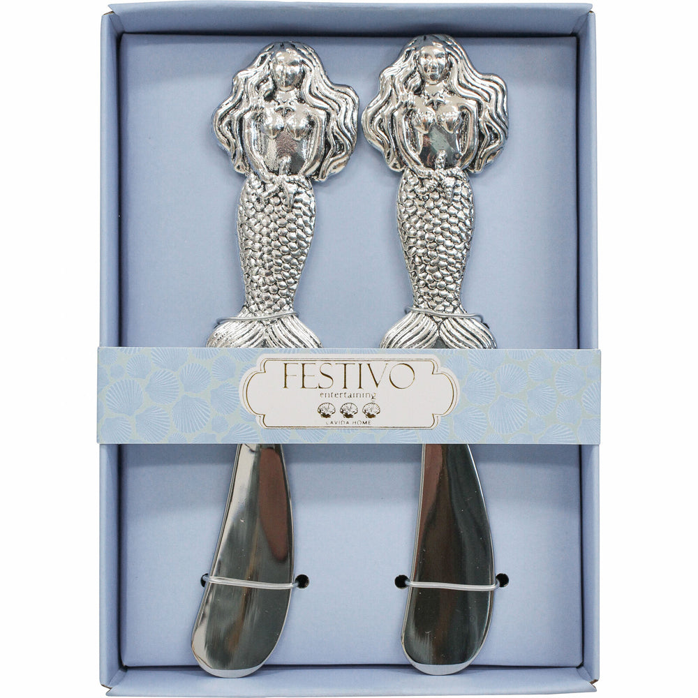 2x 2pc LVD Metal Mermaid Spreaders Cutlery Set - Silver