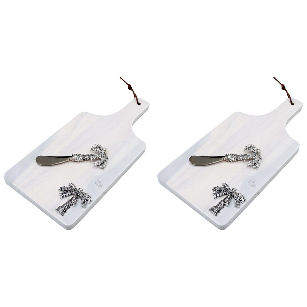 2PK LVD Acacia Wood Board w/ Spreader Set 15x32x1.6cm White Washed Palm