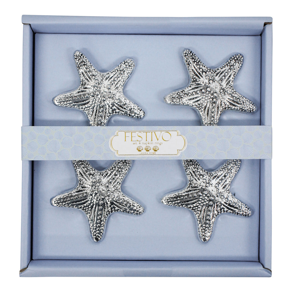 LVD 4pc Metal 16cm Napkin Rings Holder Shells - Silver