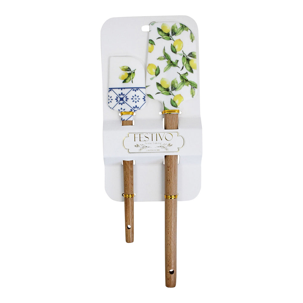 2x LVD 2pc Silicone Wood Spatula Kitchen Baking/Cooking Utensil Set - Lemon