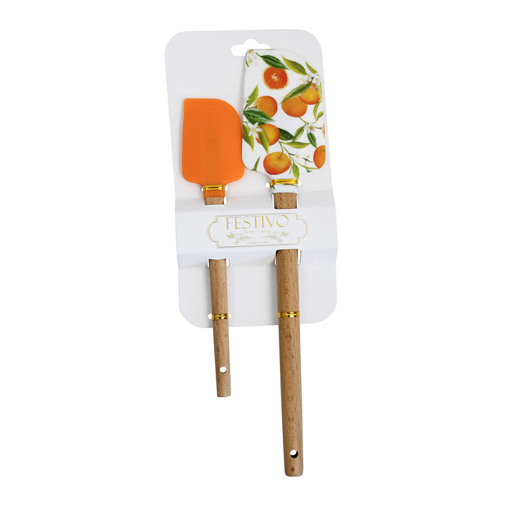 2x LVD 2pc Silicone Wood Spatula Kitchen Baking/Cooking Utensil Set - Citrus