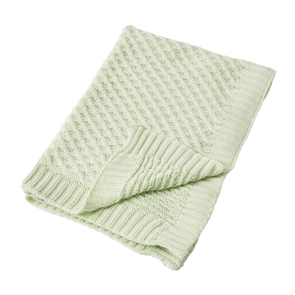 Jiggle & Giggle Cotton Basket Weave Knit Baby Blanket - Green