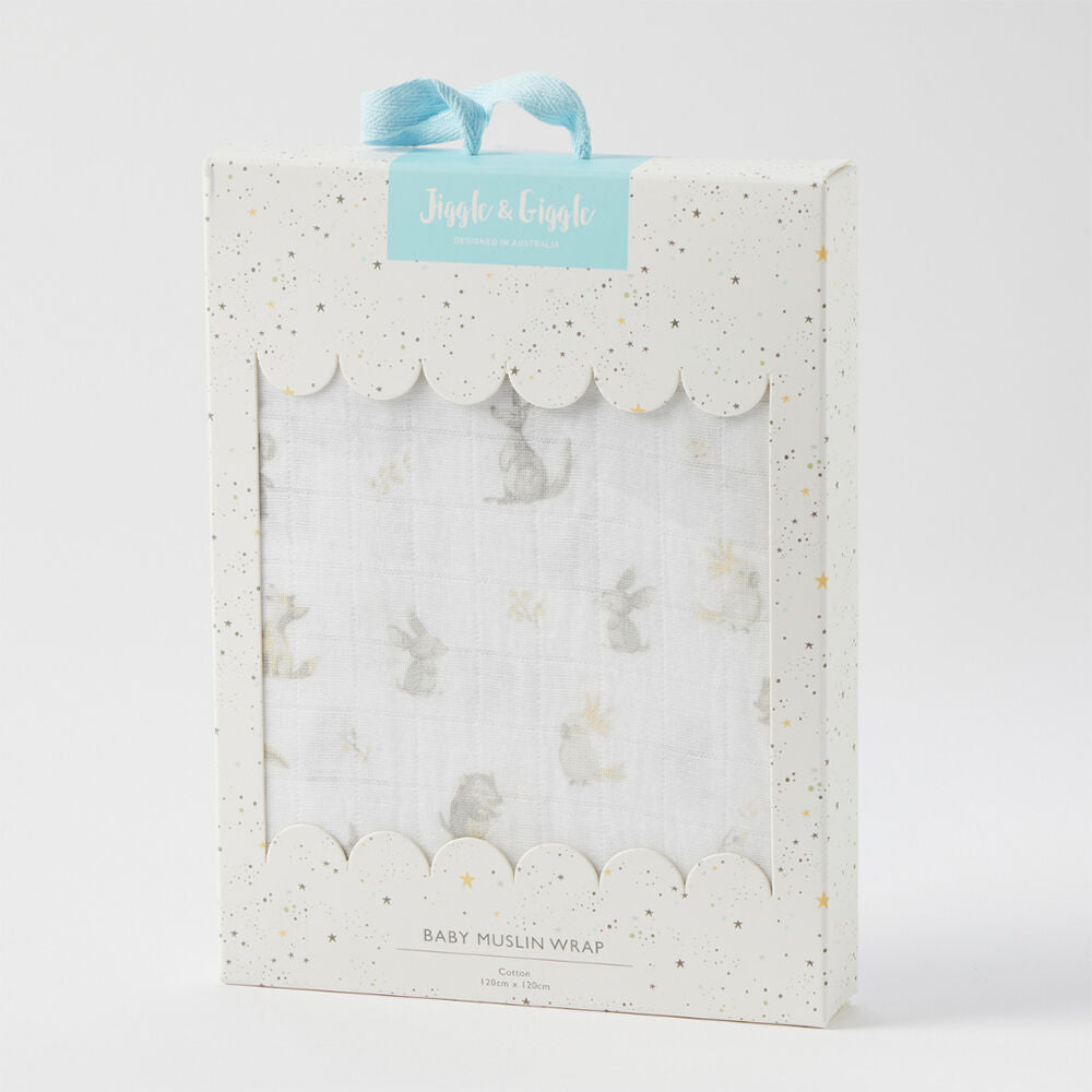 Jiggle & Giggle Toddler Muslin Wrap 100% Cotton Little Aussie Critters
