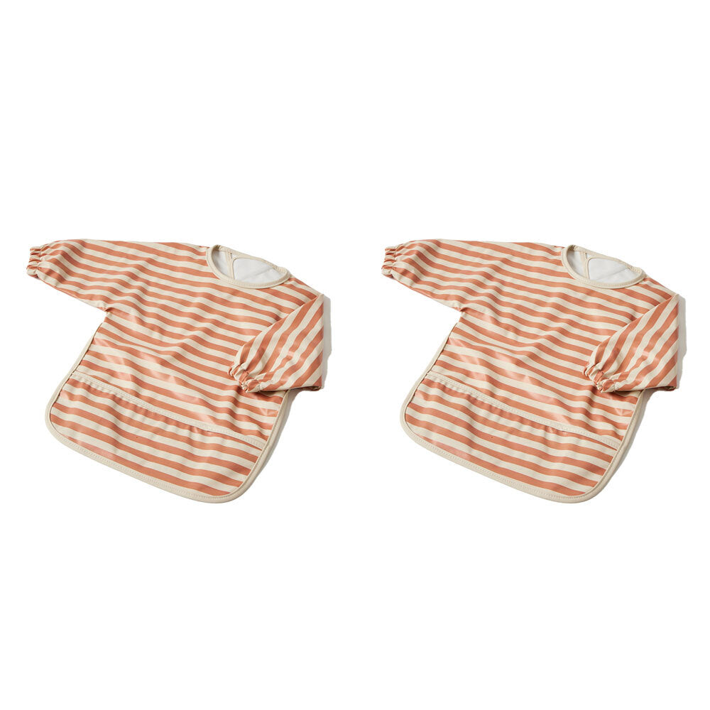 2x Jiggle & Giggle Polyester Stripe Smock Long-Sleeve Baby/Infant Feeding Apron